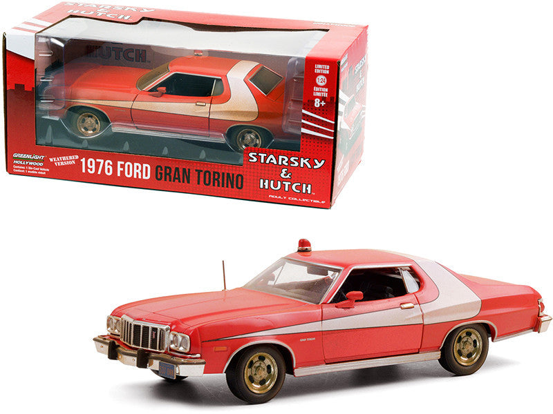1976 Ford Gran Torino Red with White Stripe (Weathered Version) "Starsky and Hutch" (1975-1979) TV Series 1/24 Diecast Model Car by Greenlight LuxuryLifeWay Online Store