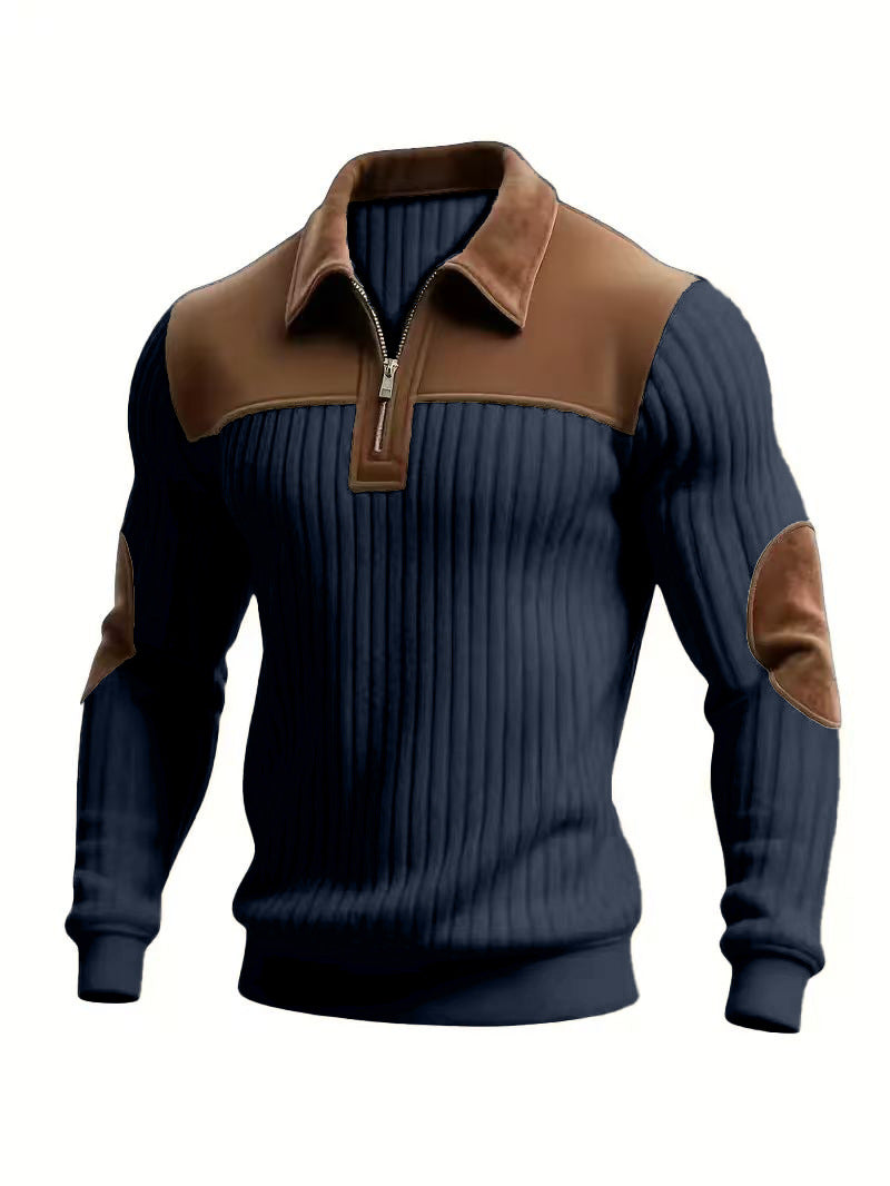 Notched-collar Patchwork Knit Top With Embroidered Zipper Hoodie CJD