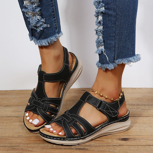 New European And American Wedge Stitching Light Hollow Large Size Sandals LadyShow.Store