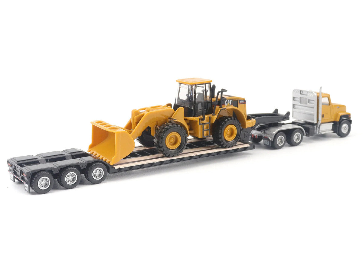 CAT Caterpillar CT681 Day Cab Tractor Yellow with Lowboy Trailer and CAT 950G Wheel Loader Yellow 1/87 (HO) Diecast Model by Diecast Masters LuxuryLifeWay Online Store