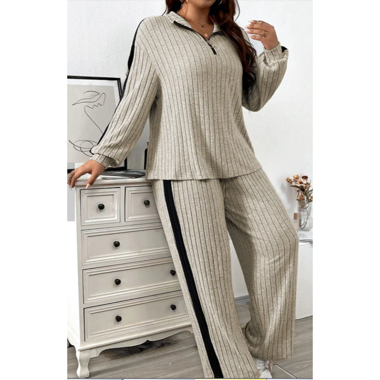 Casual Suit Women's Sweater Wide Leg Pants Two-piece Set LadyShow.Store