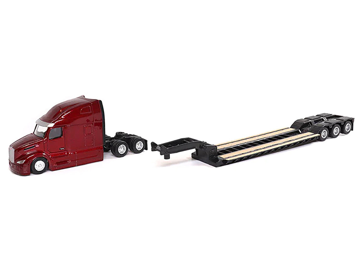 Peterbilt 579 UltraLoft Tandem Tractor Red Metallic with Lowboy Trailer and CAT D5M Dozer Yellow 1/87 (HO) Diecast Model by Diecast Masters LuxuryLifeWay Online Store