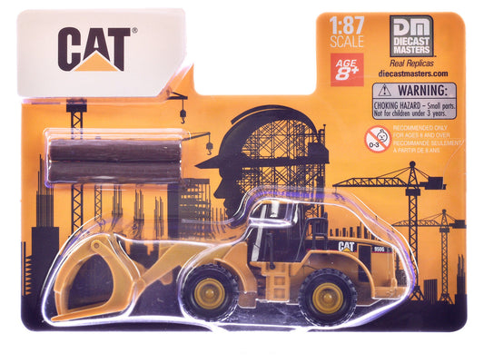 CAT Caterpillar 950G Wheel Loader Yellow with Log Fork and Wood Log Accessories 1/87 (HO) Diecast Model by Diecast Masters LuxuryLifeWay Online Store