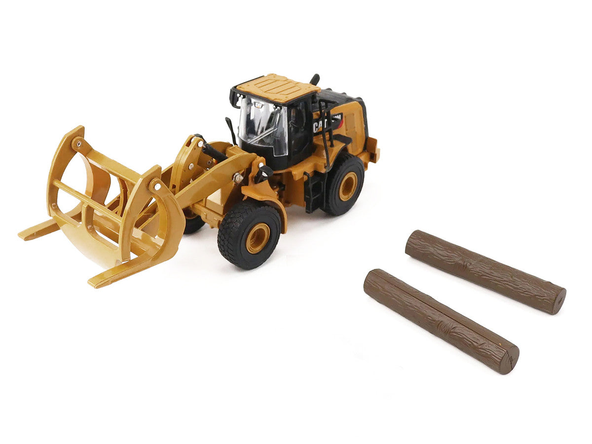 CAT Caterpillar 950M Wheel Loader Yellow with Log fork and Wood Log 1/64 Diecast Model by Diecast Master LuxuryLifeWay Online Store