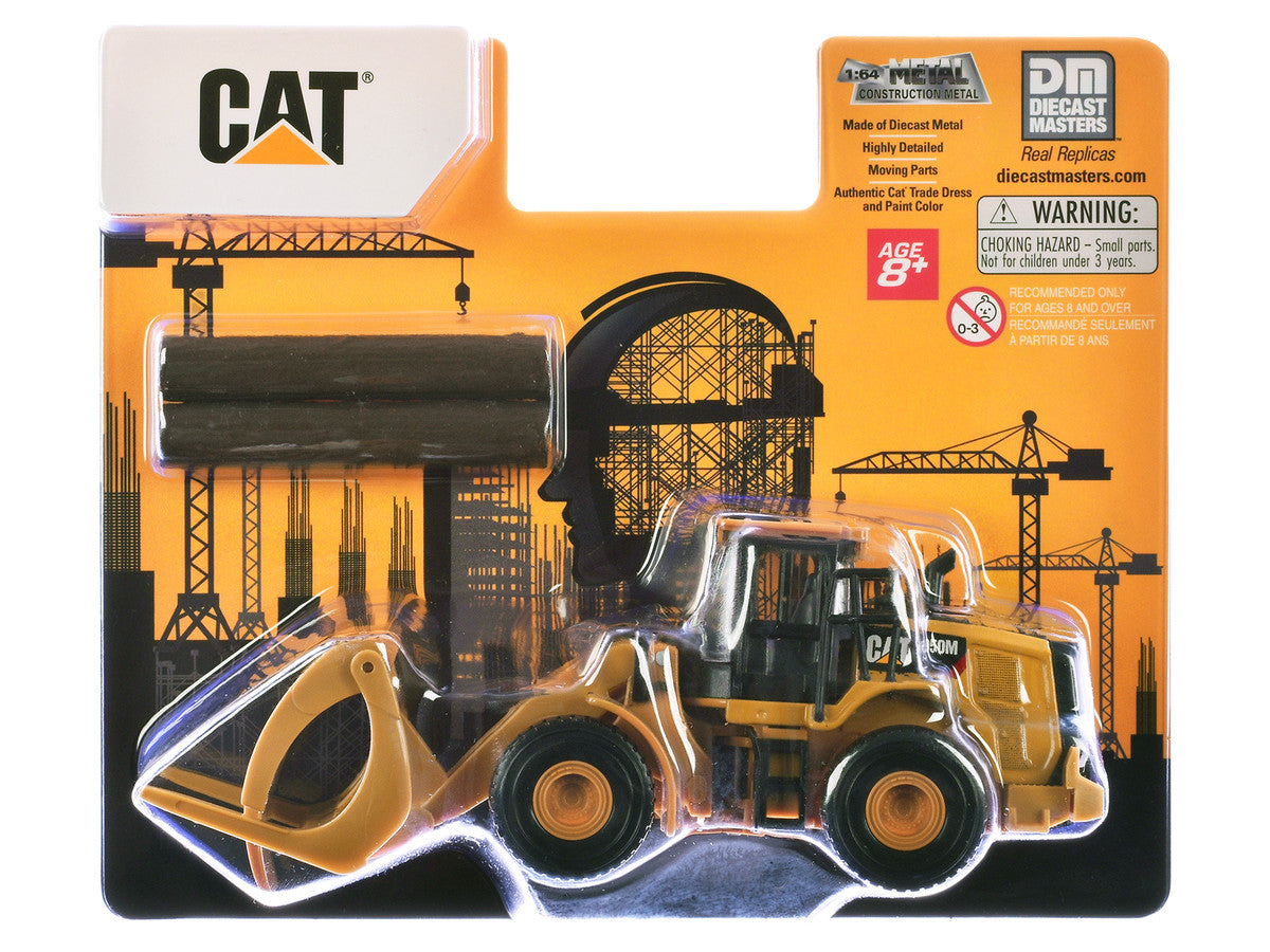 CAT Caterpillar 950M Wheel Loader Yellow with Log fork and Wood Log 1/64 Diecast Model by Diecast Master LuxuryLifeWay Online Store