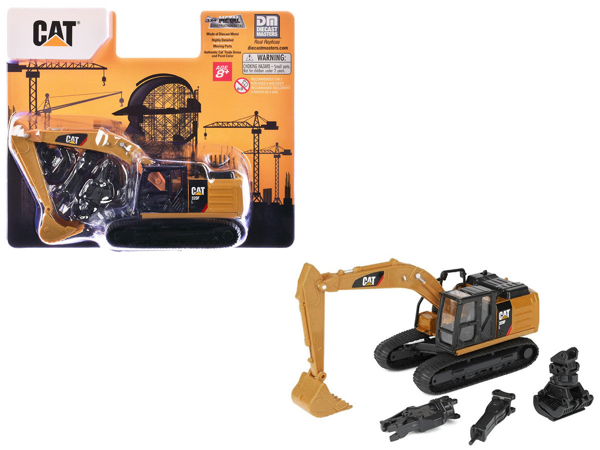 CAT Caterpillar 320F L Excavator with Interchangeable Attachment Yellow 1/64 Diecast Model by Diecast Master LuxuryLifeWay Online Store