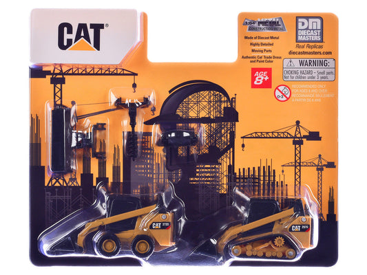CAT Caterpillar 272D Skid Steer Loader and 297D Compact Track Loader with Interchangeable Attachment Yellow 1/64 Diecast Model by Diecast Master LuxuryLifeWay Online Store