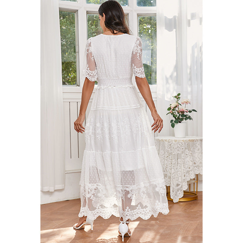Lace V-neck Patchwork Dress Women NorixaFashion.com