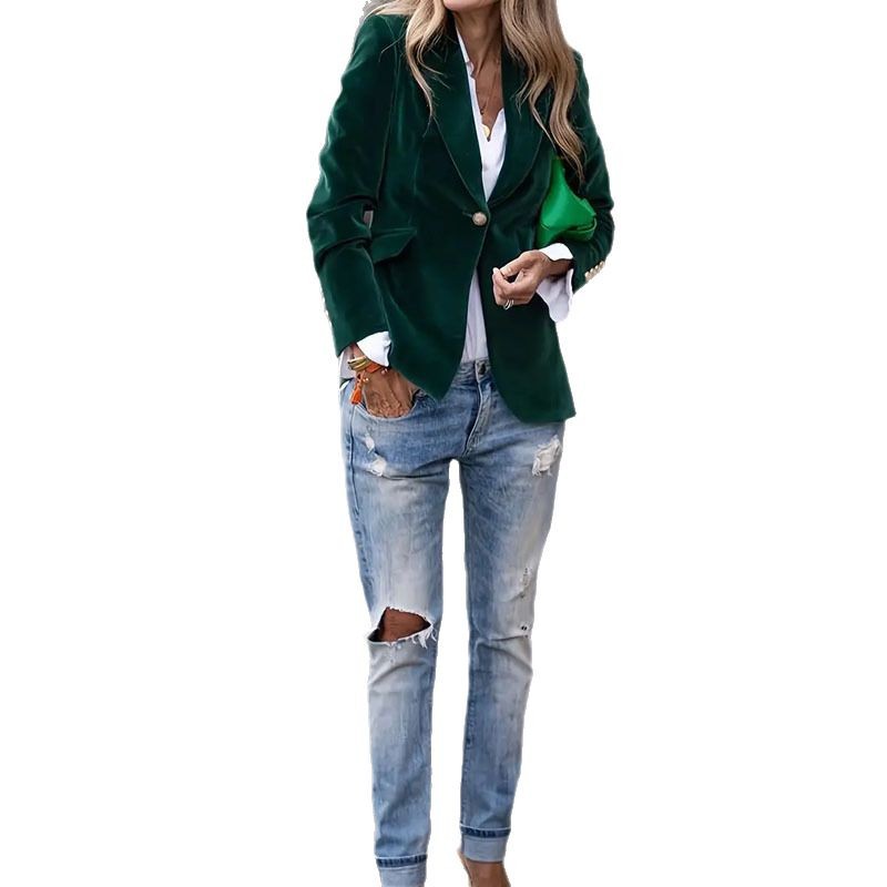 Velvet Lapel Casual Suit Business Fashion Slim Single-breasted Jacket Outwear Clothing For Women CJD