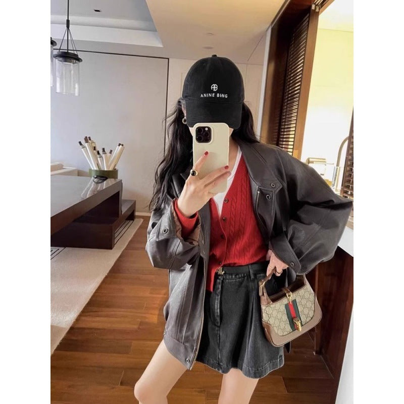 Women's Loose Slimming Motorcycle Jacket Cardigan LadyShow.Store