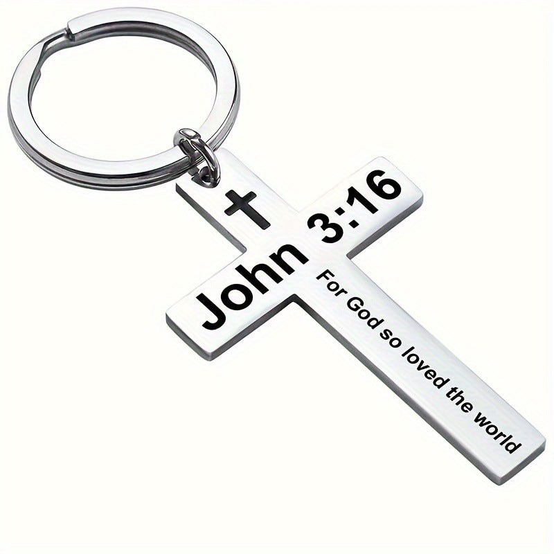 Personality Trend Stainless Steel Faith Cross Scripture Lettering Metal Keychains LadyShow.Store