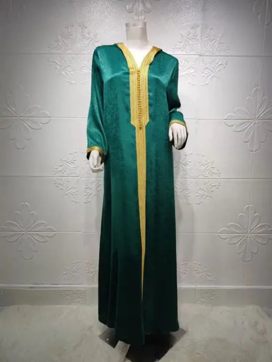 Cross-border Middle East Dubai Champagne Hooded Lace Suede Gown Muslim Robe Women In Stock