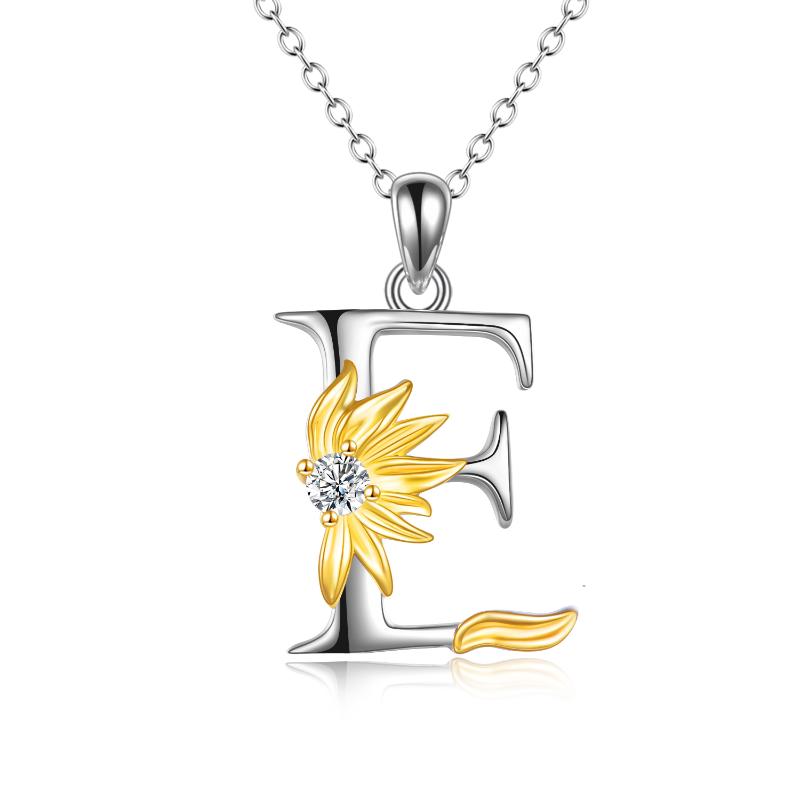 Sterling Silver Initial Alphabet Sunflower A Letter Script Name Pendant Necklace LadyShow.Store