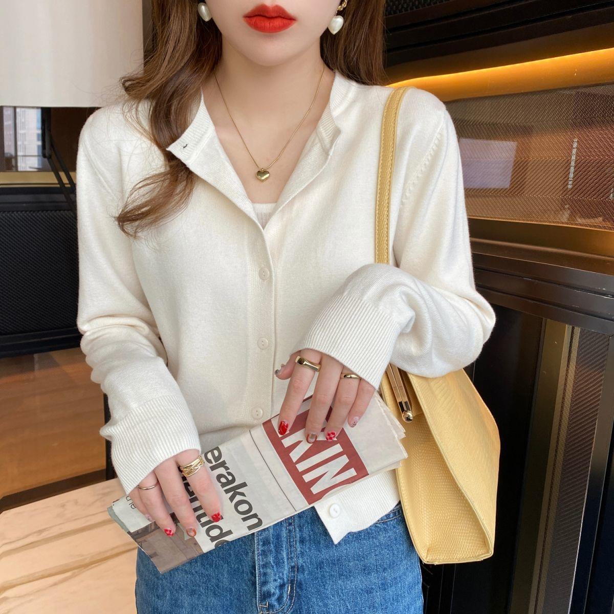 Women's Slimming Round-Neck Long-Sleeve Knitted Cardigan LadyShow.Store