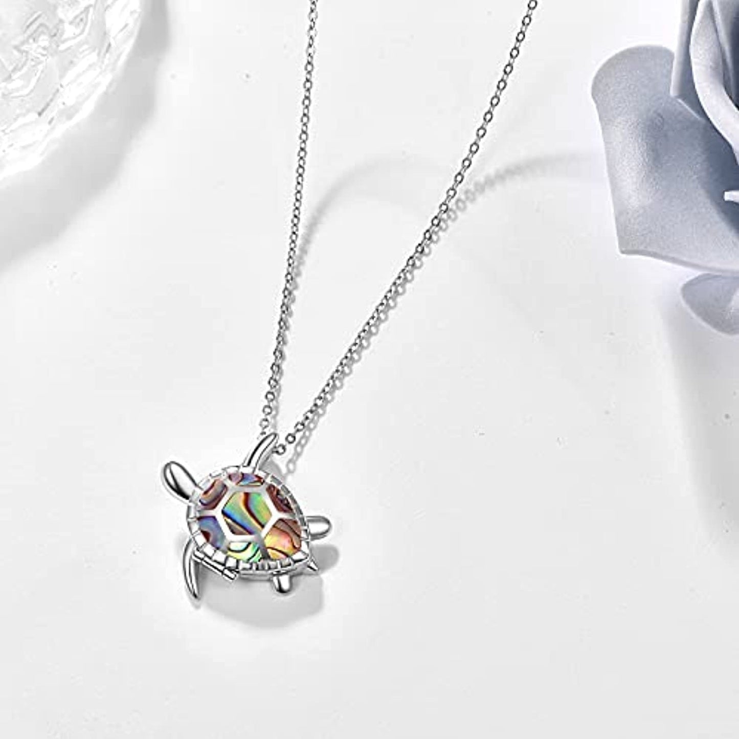 Silver Sea Turtle Locket Picture Photo Locket Abalone Shell Necklace For Women LadyShow.Store