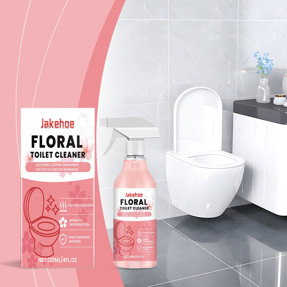 Toilet Cleaner, Floral Fragrance, Toilet Fragrance, Odor Removal, Stain Removal, Floral Fragrance, Toilet Liquid 120ml 1 Box  With 110 Nozzle Tube Length Tri Light Beauty