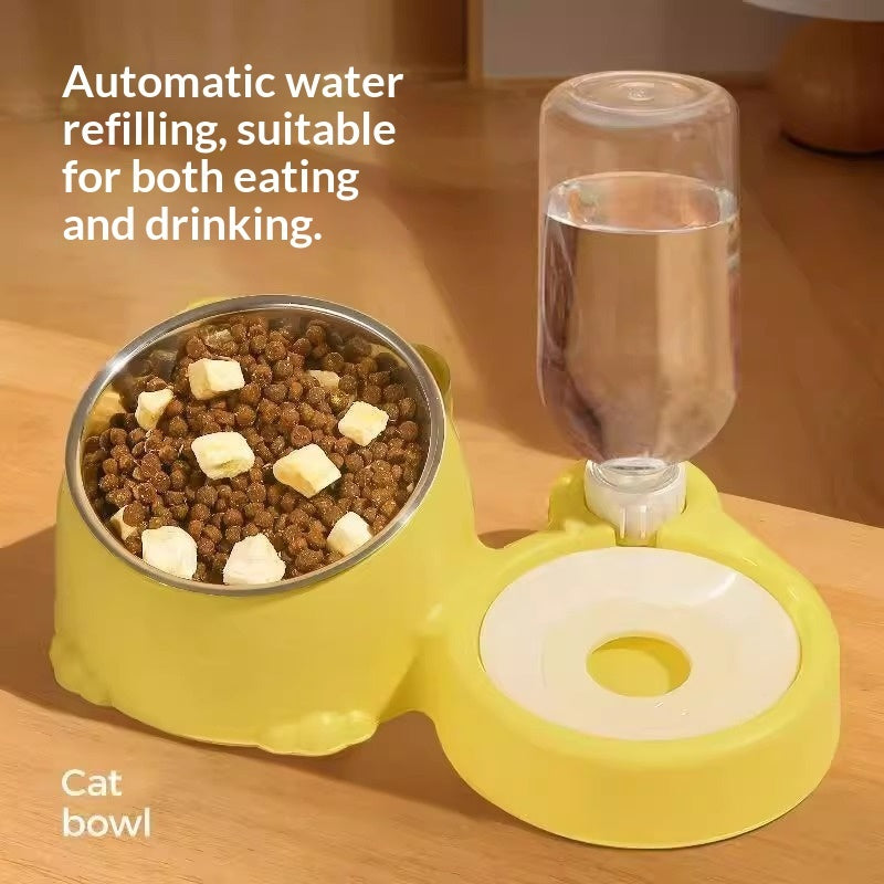 Pet Double Bowl Anti-Tip Cute Stainless Steel Food Bowl Pets Fashion