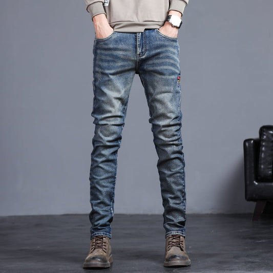 Youth Retro Embroidered Denim Trousers Pi-Mart