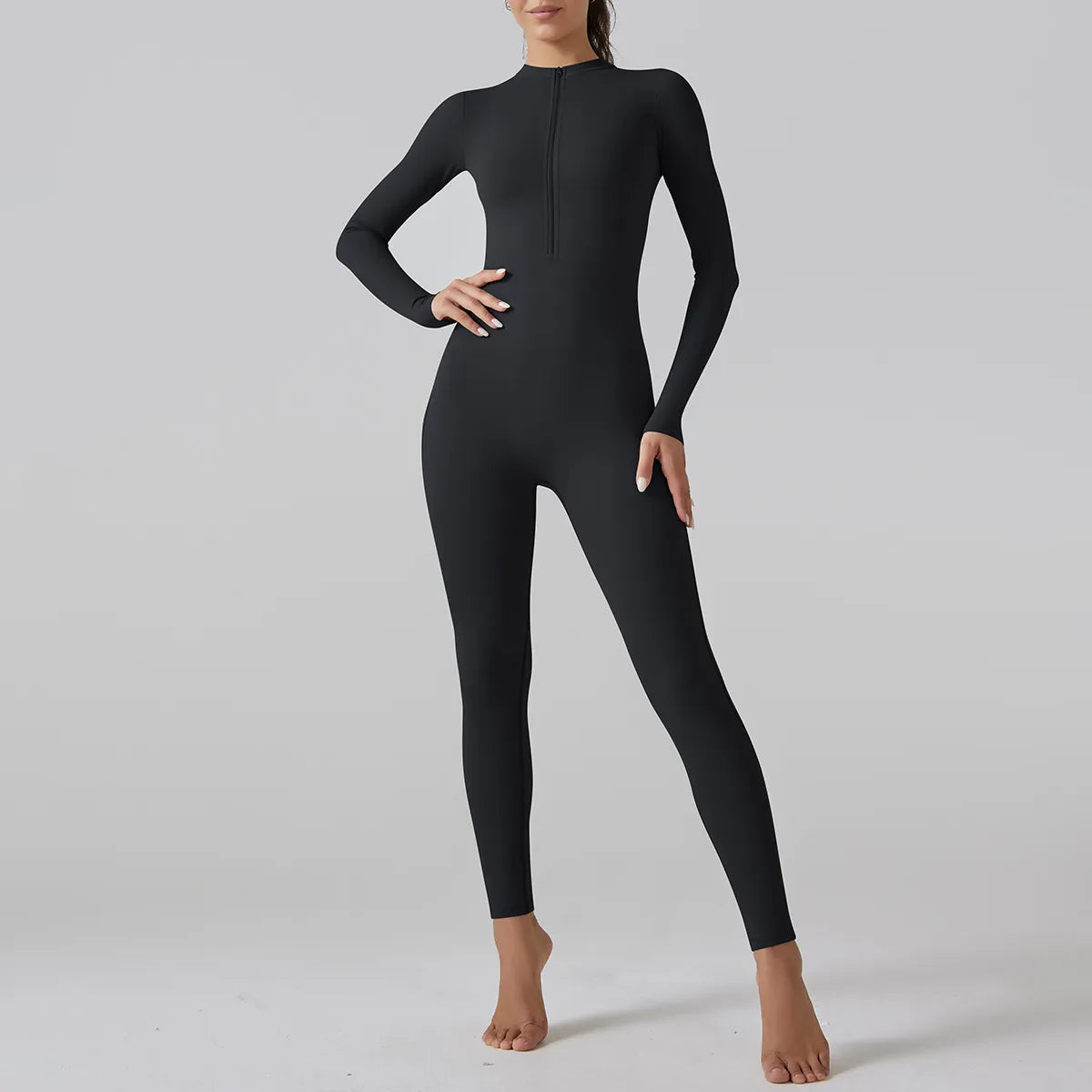 Women's Half-open Zipper Skinny Long Jumpsuit Pi-Mart