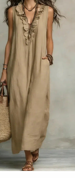 Women's Spring Summer Pocket Ruffle Elegant Dress LadyShow.Store