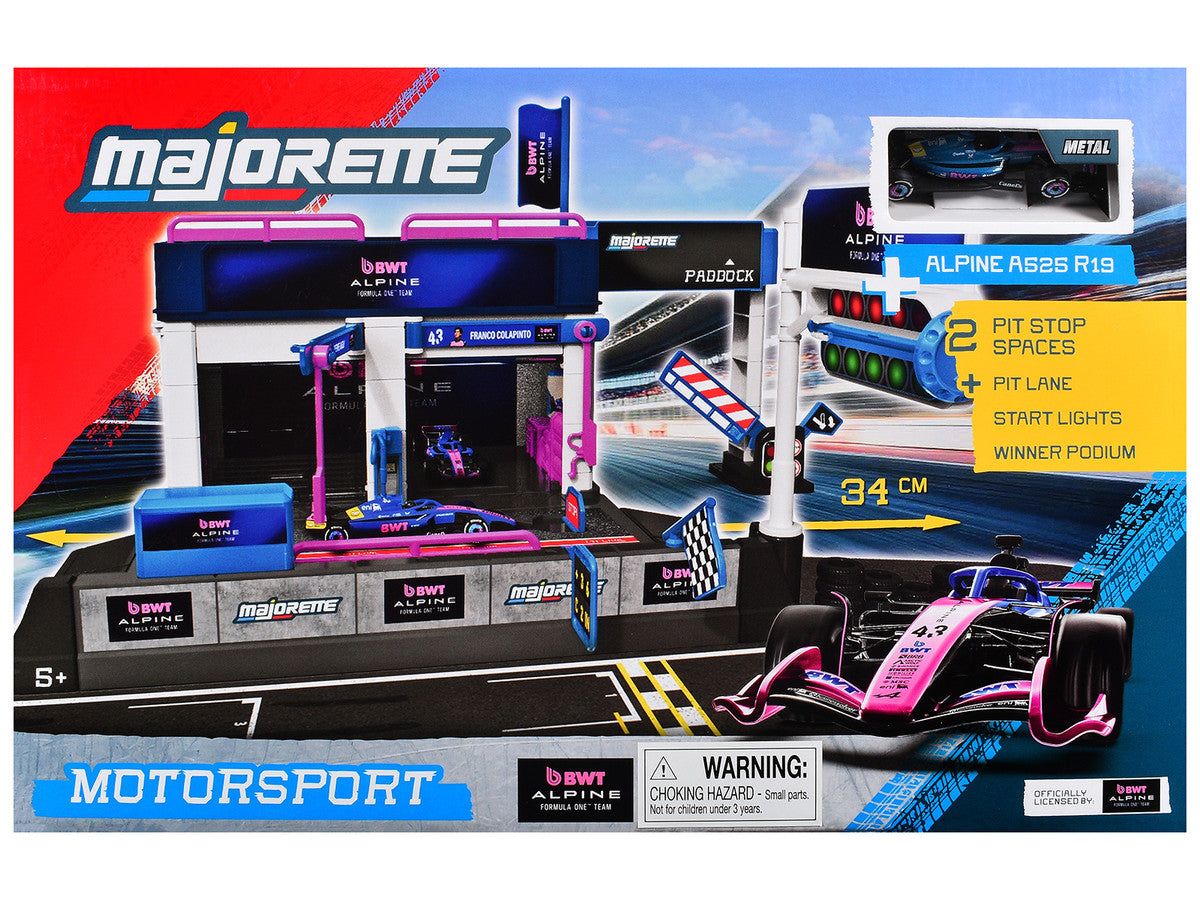 "BWT Alpine Formula One Team" (2025) Pit Stop Playset with Alpine A525 R19 1/64 Diecast Model Car by Majorette LuxuryLifeWay Online Store