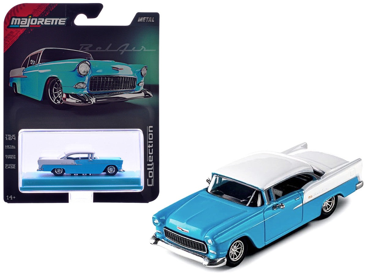 1955 Chevrolet Bel Air Blue and White "Collection" Series 1/64 Diecast Model Car by Majorette LuxuryLifeWay Online Store