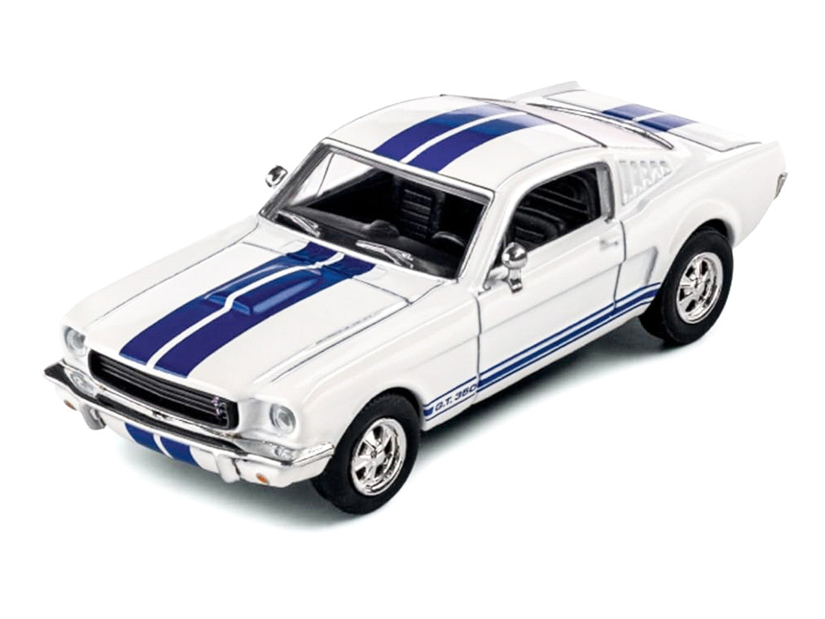 1965 Shelby GT350 White with Blue Stripes "Collection" Series 1/64 Diecast Model Car by Majorette LuxuryLifeWay Online Store