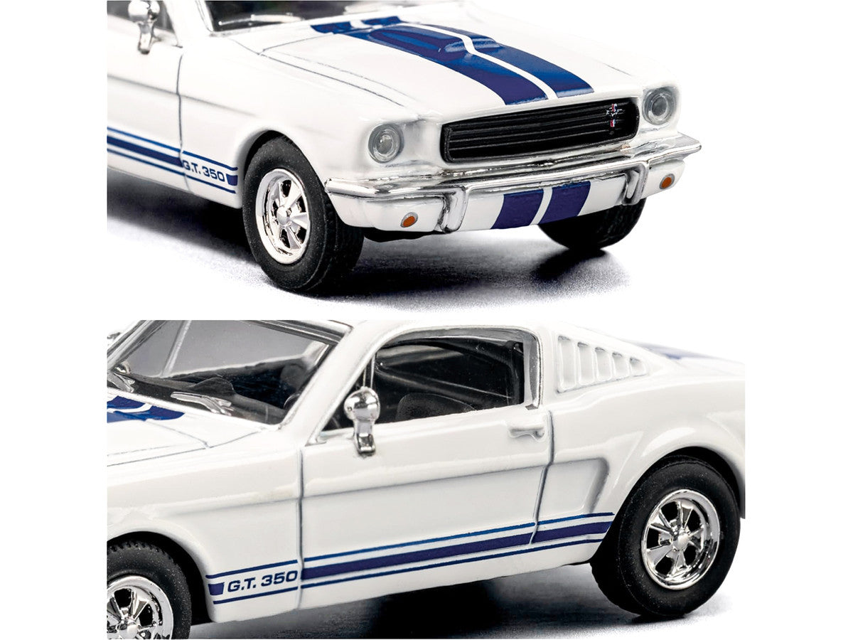 1965 Shelby GT350 White with Blue Stripes "Collection" Series 1/64 Diecast Model Car by Majorette LuxuryLifeWay Online Store