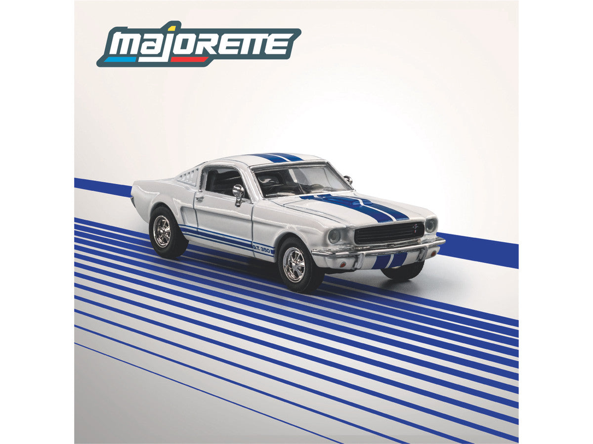 1965 Shelby GT350 White with Blue Stripes "Collection" Series 1/64 Diecast Model Car by Majorette LuxuryLifeWay Online Store