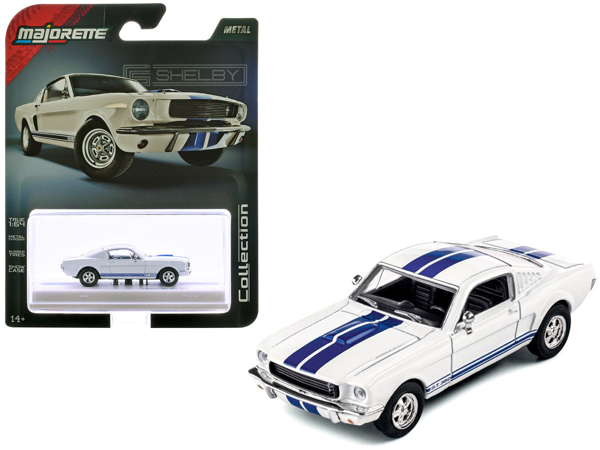 1965 Shelby GT350 White with Blue Stripes "Collection" Series 1/64 Diecast Model Car by Majorette LuxuryLifeWay Online Store