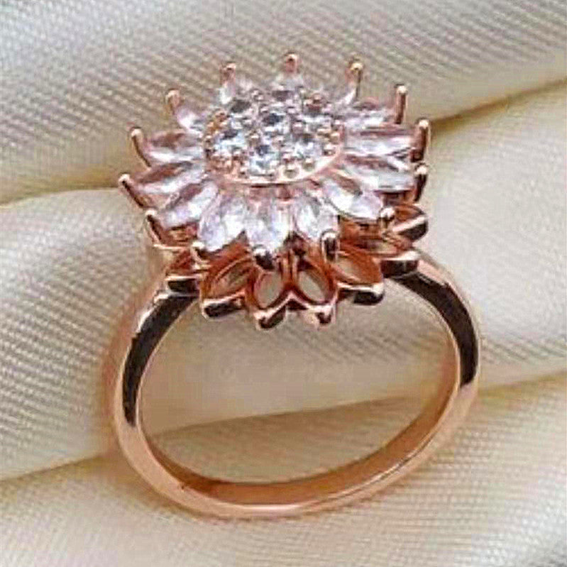 Rotating SUNFLOWER Full Diamond Sunflower Ring CJD2