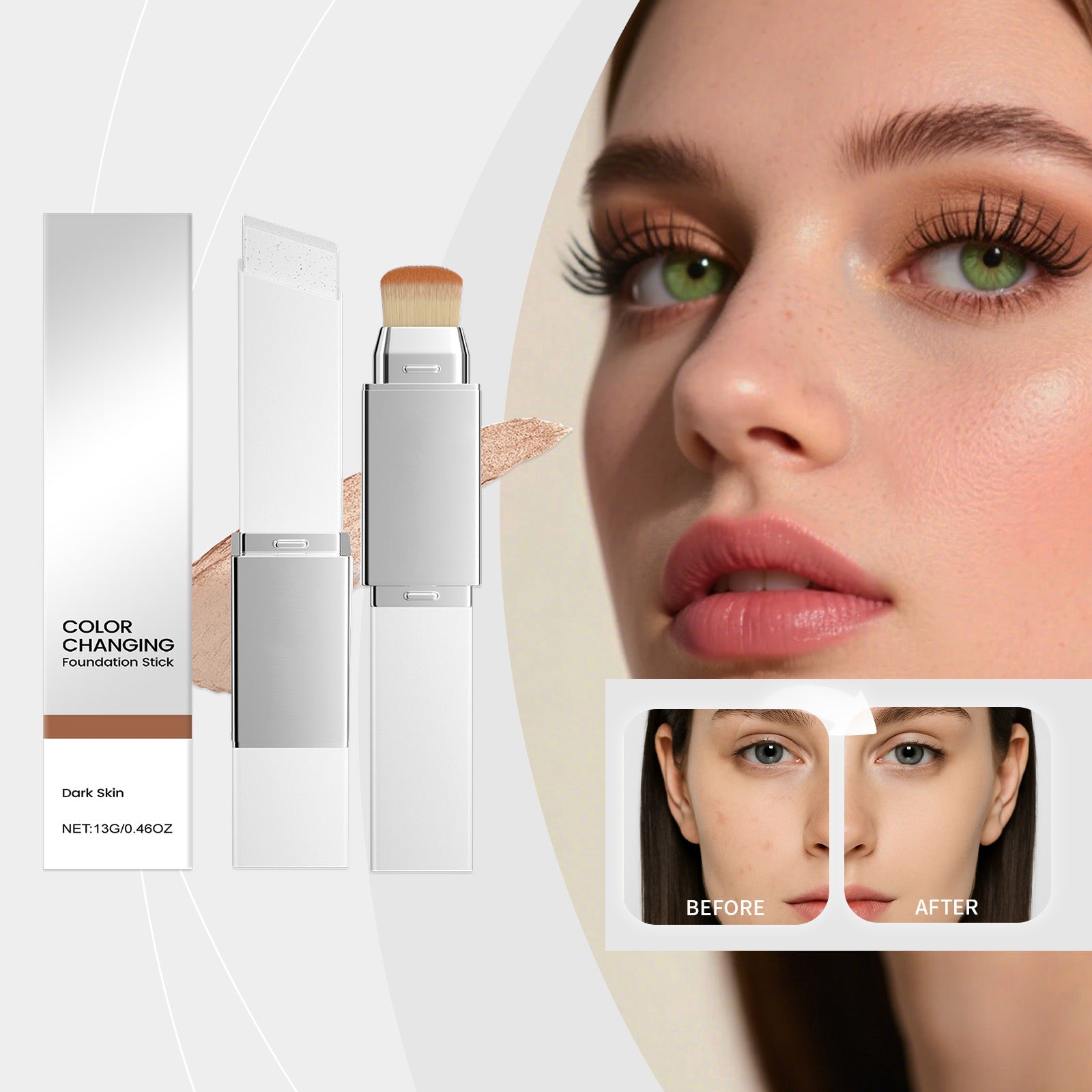 2-in-1 Color-Changing Foundation Stick Deep Skin Tone Tri Light Beauty