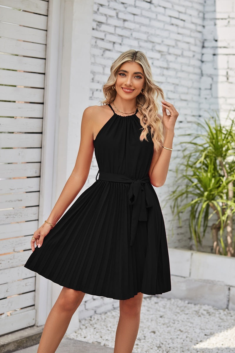 Halter Strapless Pleated Sundress NorixaFashion.com