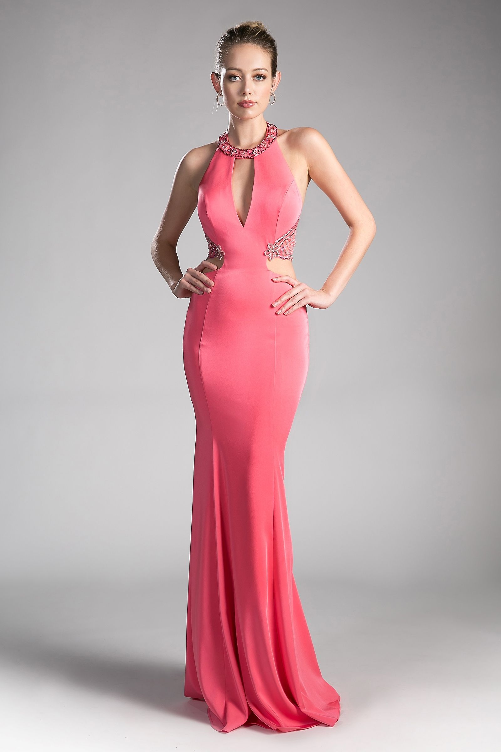 Fitted Stretch Jersey Gown with Halter Neckline and Cut Outs LuxuryLifeWay Online Store
