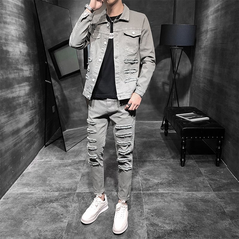 Men's Casual Denim Jacket with Sport Suit Style Pi-Mart