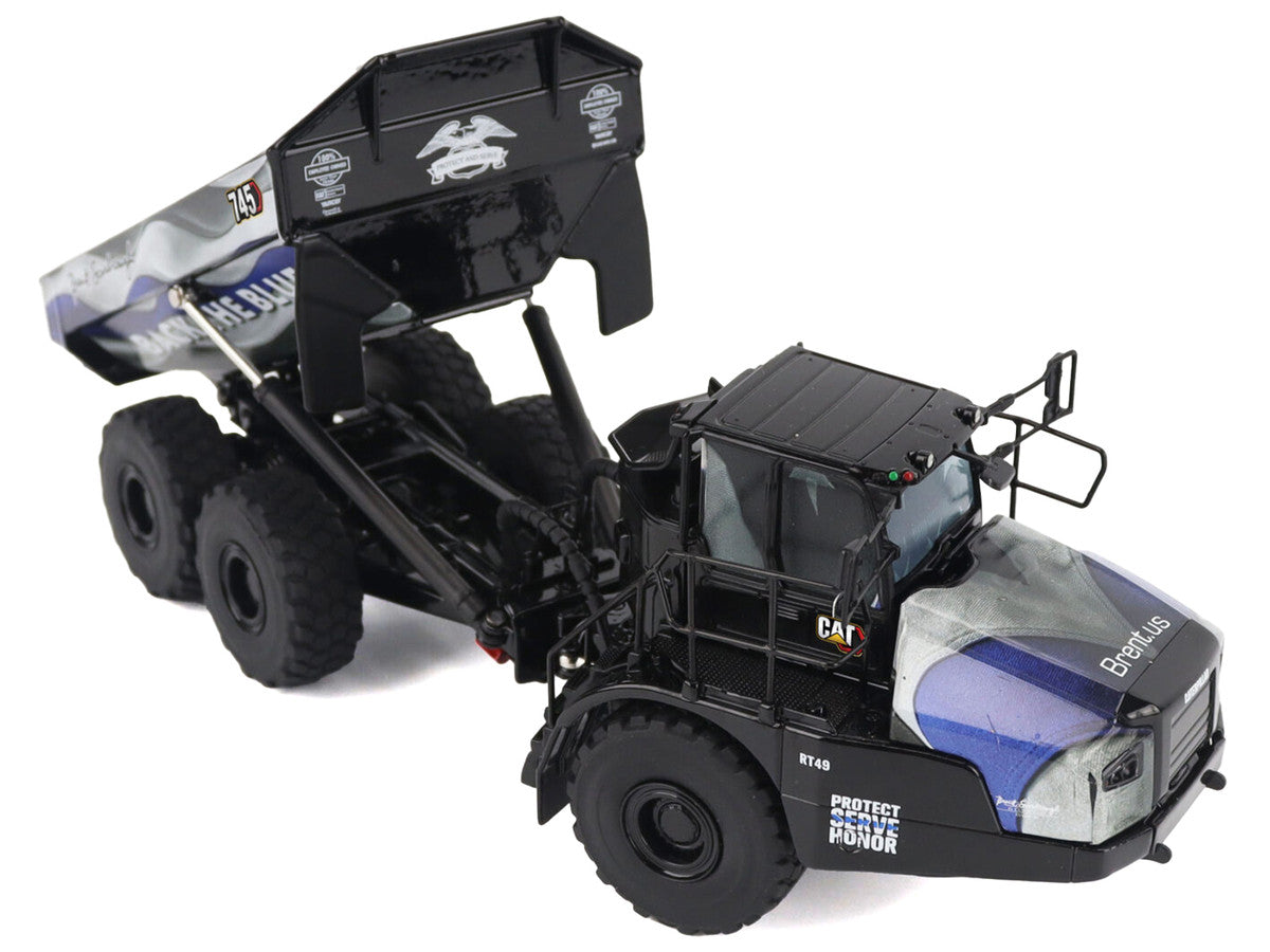 CAT Caterpillar 745 Articulated Dump Truck "Brent Scarbrough & Co. - Back the Blue" Black with Graphics "High Line" Series 1/50 Diecast Model by Diecast Masters LuxuryLifeWay Online Store