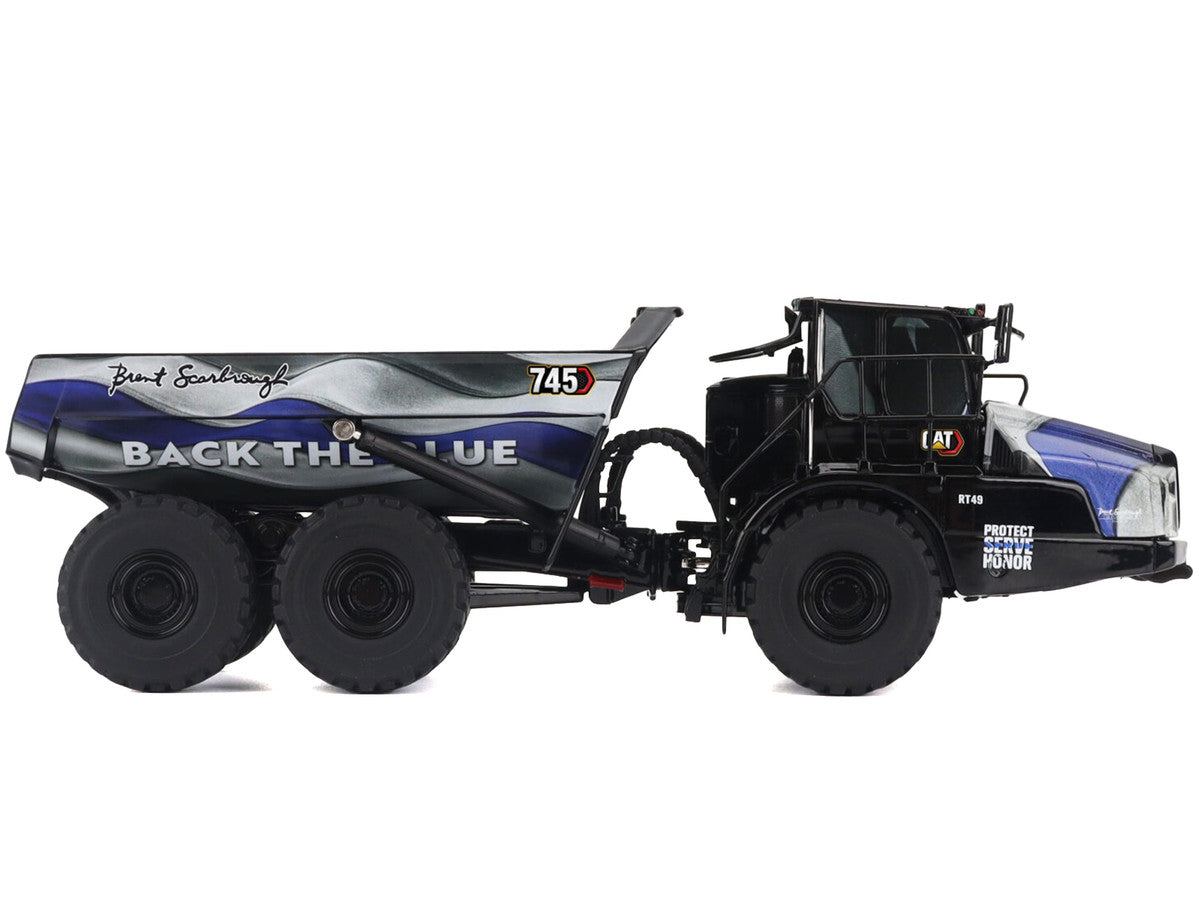 CAT Caterpillar 745 Articulated Dump Truck "Brent Scarbrough & Co. - Back the Blue" Black with Graphics "High Line" Series 1/50 Diecast Model by Diecast Masters LuxuryLifeWay Online Store