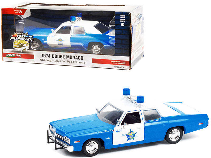 1974 Dodge Monaco Blue and White CPD "Chicago Police Department" (Illinois) "Hot Pursuit" Series 1/24 Diecast Model Car by Greenlight LuxuryLifeWay Online Store