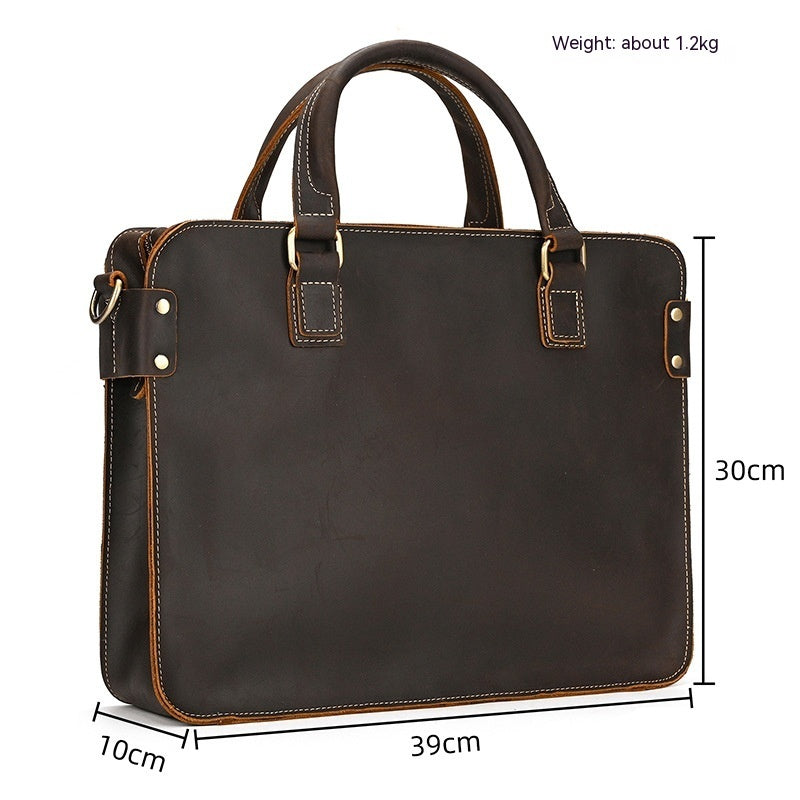 Retro Crazy Horse Leather Briefcase 14-inch Commuter Business CJD