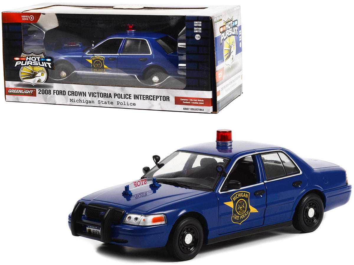 2008 Ford Crown Victoria Police Interceptor Dark Blue "Michigan State Police" "Hot Pursuit" Series 1/24 Diecast Model Car by Greenlight LuxuryLifeWay Online Store