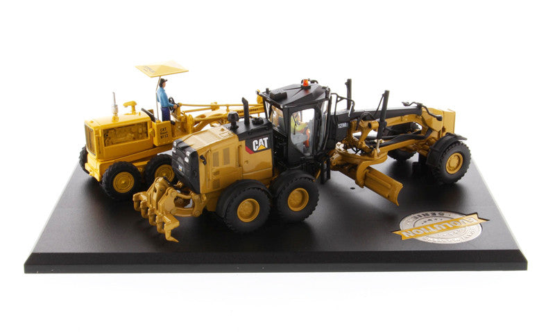 Cat Caterpillar No. 12 Motor Grader (Circa 1939-1959) and Cat Caterpillar 12M3 Motor Grader (Current) with Operators "Evolution Series" Set of 2 pieces 1/50 Diecast Models by Diecast Masters LuxuryLifeWay Online Store