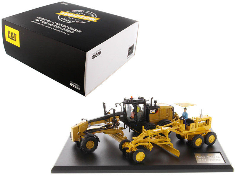 Cat Caterpillar No. 12 Motor Grader (Circa 1939-1959) and Cat Caterpillar 12M3 Motor Grader (Current) with Operators "Evolution Series" Set of 2 pieces 1/50 Diecast Models by Diecast Masters LuxuryLifeWay Online Store