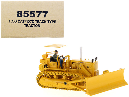CAT Caterpillar D7C Track-Type Tractor Dozer Yellow with Operator "Vintage Series" 1/50 Diecast Model by Diecast Masters LuxuryLifeWay Online Store