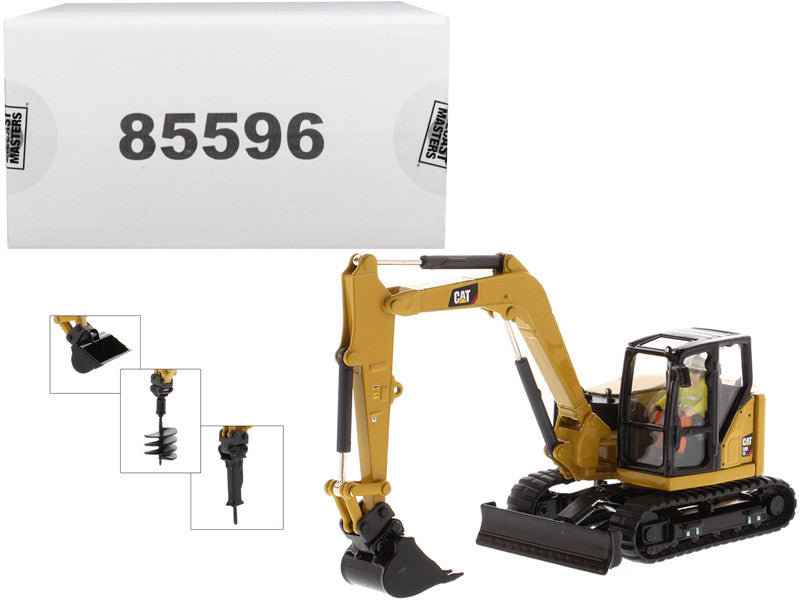 CAT Caterpillar 308 CR Next Generation Mini Hydraulic Excavator with Work Tools and Operator "High Line" Series 1/50 Diecast Model by Diecast Masters LuxuryLifeWay Online Store