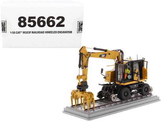 CAT Caterpillar M323F Railroad Wheeled Excavator with Operator and 3 Work Tools (CAT Yellow Version) "High Line Series" 1/50 Diecast Model by Diecast Masters LuxuryLifeWay Online Store
