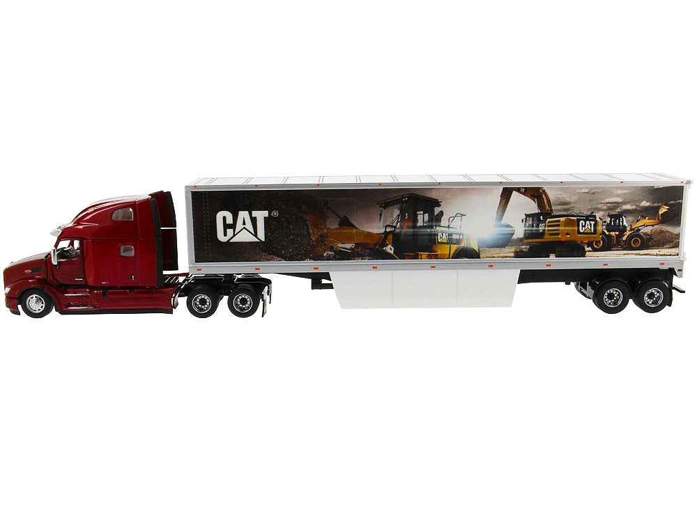 Peterbilt 579 UltraLoft Truck Tractor Red with "CAT Caterpillar" Mural Dry Van Trailer "Transport Series" 1/50 Diecast Model by Diecast Masters LuxuryLifeWay Online Store