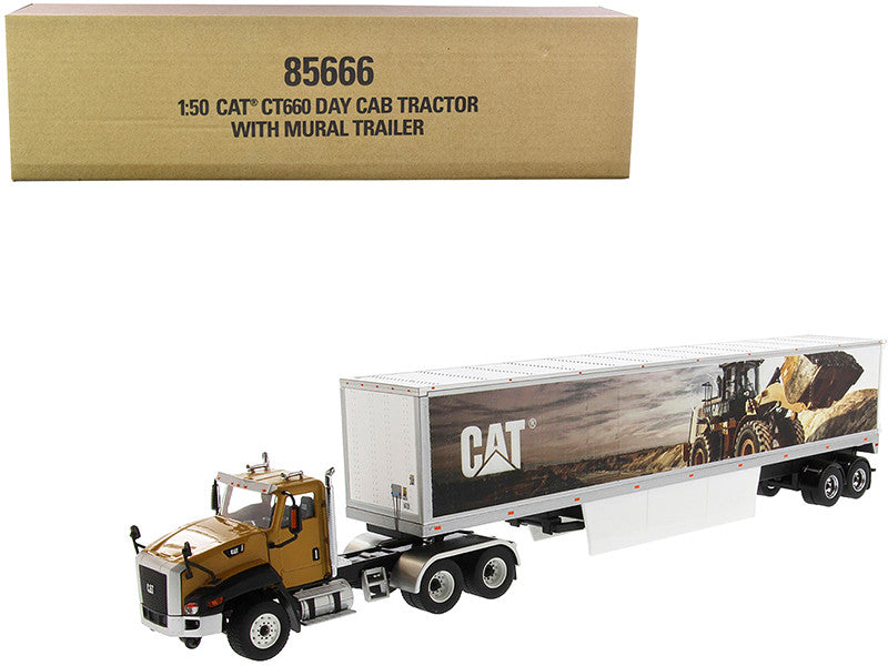 CAT Caterpillar CT660 Day Cab with Caterpillar Mural Dry Van Trailer "Transport Series" 1/50 Diecast Model by Diecast Masters LuxuryLifeWay Online Store