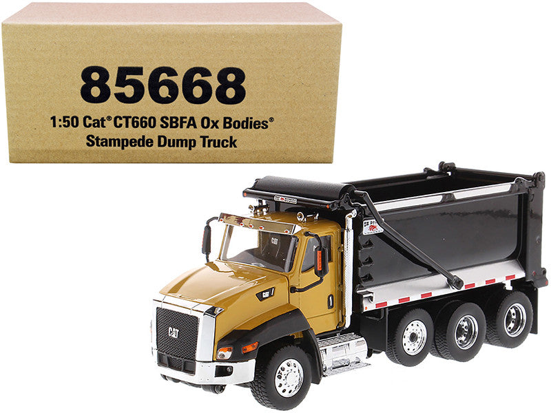 CAT Caterpillar CT660 SBFA with Ox Bodies Stampede Dump Truck Yellow and Black 1/50 Diecast Model by Diecast Masters LuxuryLifeWay Online Store