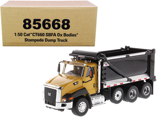 CAT Caterpillar CT660 SBFA with Ox Bodies Stampede Dump Truck Yellow and Black 1/50 Diecast Model by Diecast Masters LuxuryLifeWay Online Store