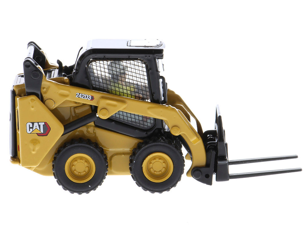 CAT Caterpillar 242D3 Wheeled Skid Steer Loader with Work Tools and Operator Yellow "High Line Series" 1/50 Diecast Model by Diecast Masters LuxuryLifeWay Online Store